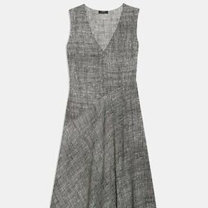 NWT Theory V-Neck Silk Draped Midi Dress, Black Multi Size 2 MSRP $465